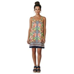 KAARI BLUE Curvy Womens 2X Tropical  Print Sleeveless Shift Dress Coral Green